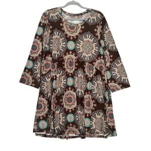 Glitzy Girlz Brown Mandala Paisley Empire Waist Babydoll Top Blouse Womens 3X
